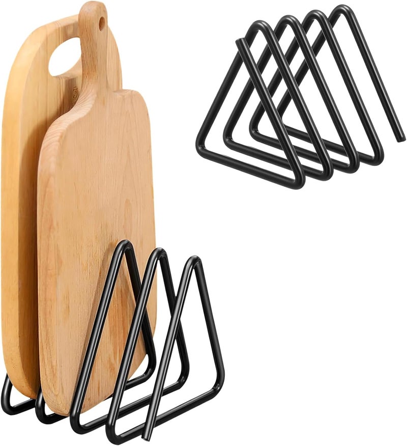 Suclain Cutting Board Organizer, Triangle Cutting Board Rack Black Metal Chopping Sheet Holder, Pots Pan Lids Cookie Sheet Organizer for Cabinet Countertop Shelf, 3.94 x 3.94 x 3.54 in - Image 1