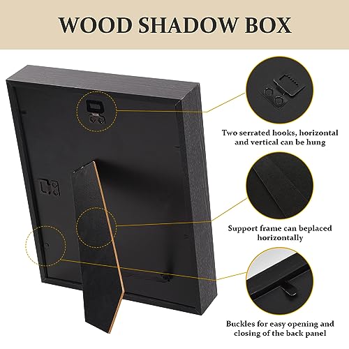 SMZCTYI Shadow Box Frame 8x10 - 3 Pack Wood Deep Shadowbox with Glass Shadow Boxes Display Cases Suitable for Photos, Dried Flowers, Handicrafts Picture Frames for Wall (Black) - Image 3