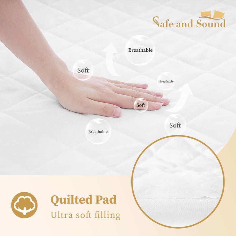 Safe and Sound Quilted Fitted King Mattress Pad Cover, Waterproof Mattress Protector, Deep Pocket Elastic Fits Up to 21'', Breathable Soft Alternative Filling Mattress Pad - Image 5