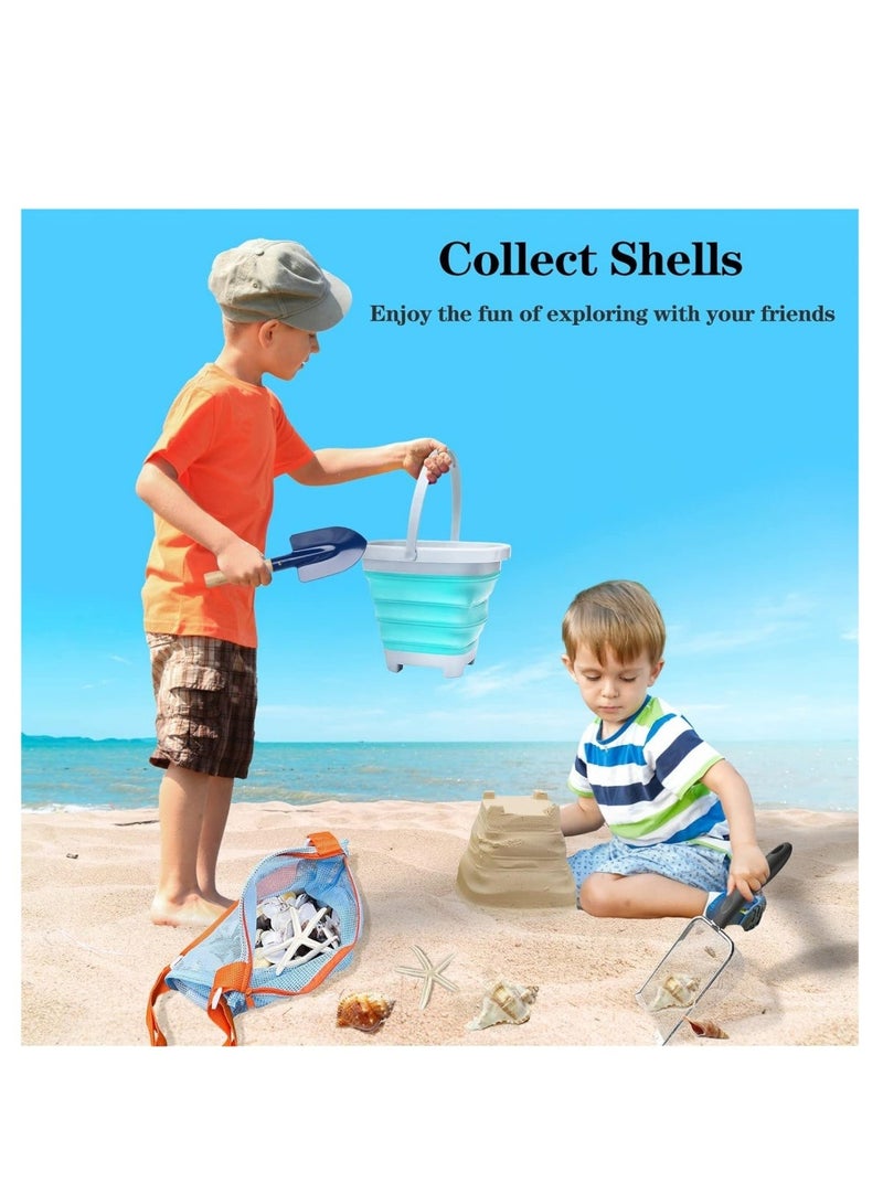 DAILYCHIC 4 Pack Beach Toy, Mesh Shovel and Mesh Beach Bag Seashell Bag with Foldable Beach Bucket & Shovel for Shells Collecting,Sand Sifter Kids Filter Sand Scooper - Image 5