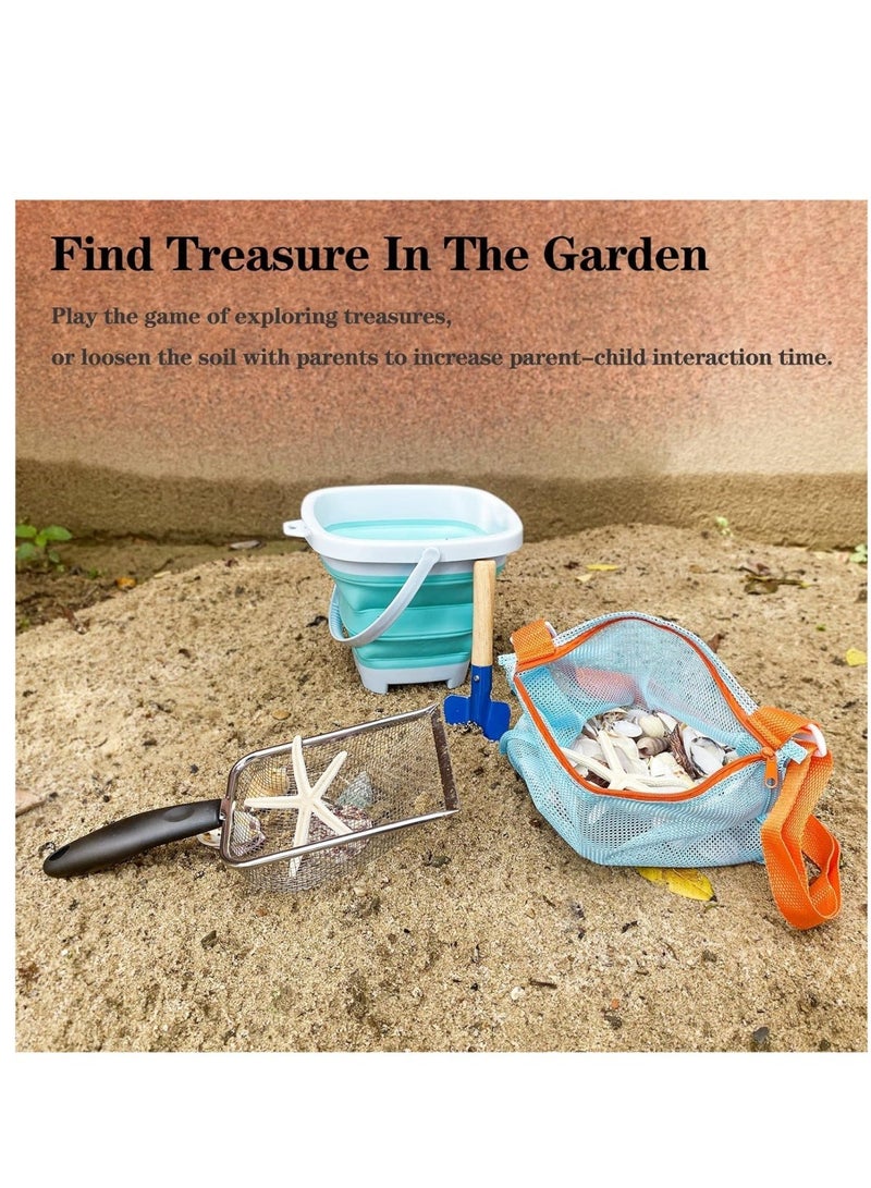 DAILYCHIC 4 Pack Beach Toy, Mesh Shovel and Mesh Beach Bag Seashell Bag with Foldable Beach Bucket & Shovel for Shells Collecting,Sand Sifter Kids Filter Sand Scooper - Image 4
