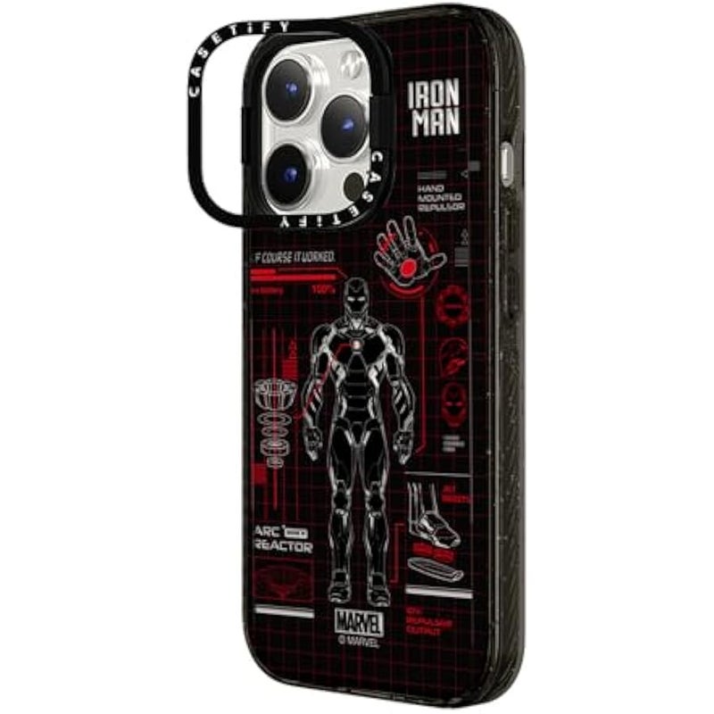 Casetify Impact Ring Stand iPhone 15 Pro Case 【Iron Man Co-Lab / 3X Military Grade Drop Tested / 6.6ft Drop Protection/Compatible with Magsafe】 - Iron Man Blue Print Tech - Red - Clear Black - Image 5