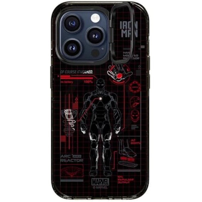 Casetify Impact Ring Stand iPhone 15 Pro Case 【Iron Man Co-Lab / 3X Military Grade Drop Tested / 6.6ft Drop Protection/Compatible with Magsafe】 - Iron Man Blue Print Tech - Red - Clear Black - Image 2