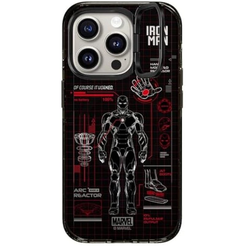 Casetify Impact Ring Stand iPhone 15 Pro Case 【Iron Man Co-Lab / 3X Military Grade Drop Tested / 6.6ft Drop Protection/Compatible with Magsafe】 - Iron Man Blue Print Tech - Red - Clear Black - Image 1