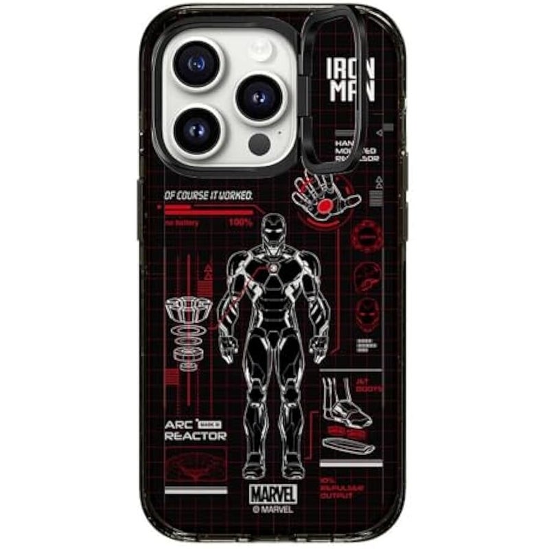 Casetify Impact Ring Stand iPhone 15 Pro Case 【Iron Man Co-Lab / 3X Military Grade Drop Tested / 6.6ft Drop Protection/Compatible with Magsafe】 - Iron Man Blue Print Tech - Red - Clear Black - Image 3