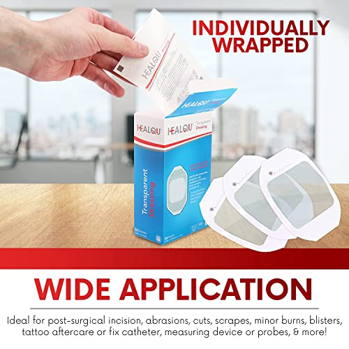 HEALQU Transparent Film Dressing 4" x 4.75" (50 Pack) – Waterproof Adhesive Wound Bandages for Post-Surgical Shower, IV Shield, Tattoo Aftercare, Clear Breathable Dressing Patches by HEALQU - Image 5