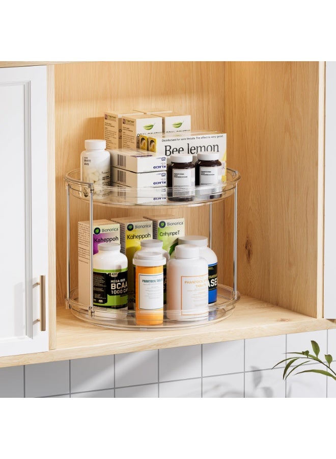 2-Tier Lazy Susan Organizer, 24cm Revolving Spice Rack, 360 Degree Rotatable Rack Stand for Kitchen Cabinet Countertop Pantry Storage Bathroom Clear - Image 3
