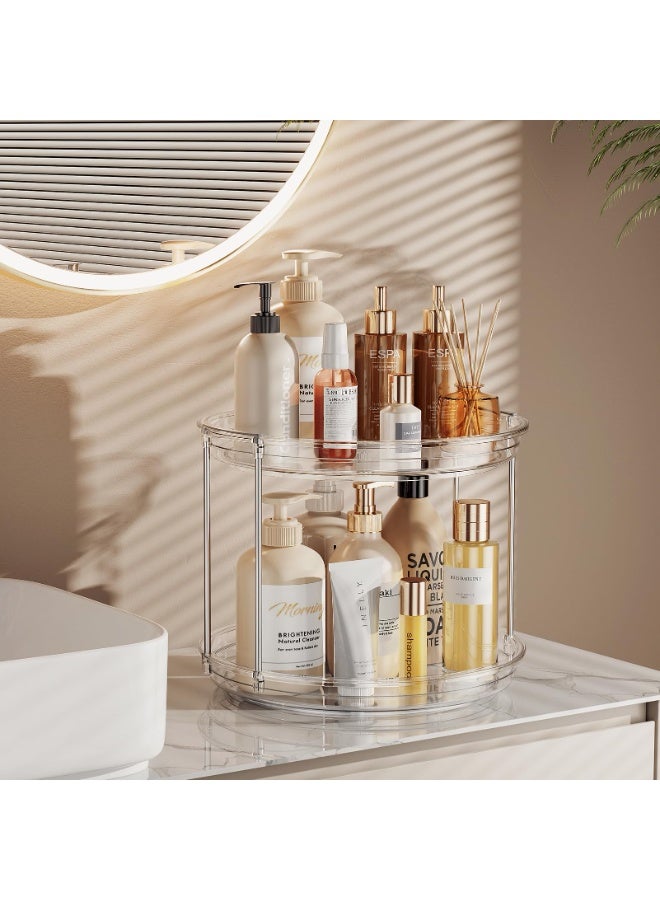 2-Tier Lazy Susan Organizer, 24cm Revolving Spice Rack, 360 Degree Rotatable Rack Stand for Kitchen Cabinet Countertop Pantry Storage Bathroom Clear - Image 5