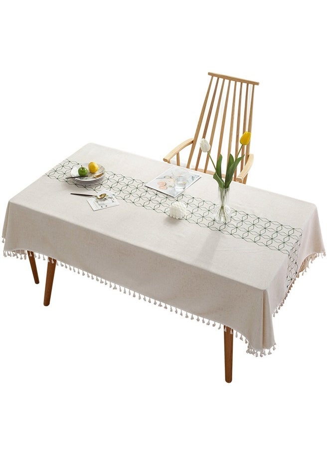 yongsheng Lace Tassel Detail Table Cloth 90*140cm,Table Cloth for Rectangle Table Duty Cotton Linen Tablecloth Rectangular Farmhouse Vintage Tablecloth Washable Rustic Table Cover  - Image 1