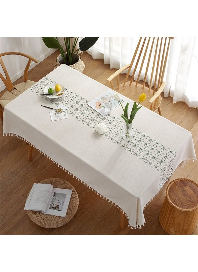 yongsheng Lace Tassel Detail Table Cloth 90*140cm,Table Cloth for Rectangle Table Duty Cotton Linen Tablecloth Rectangular Farmhouse Vintage Tablecloth Washable Rustic Table Cover  - Image 2