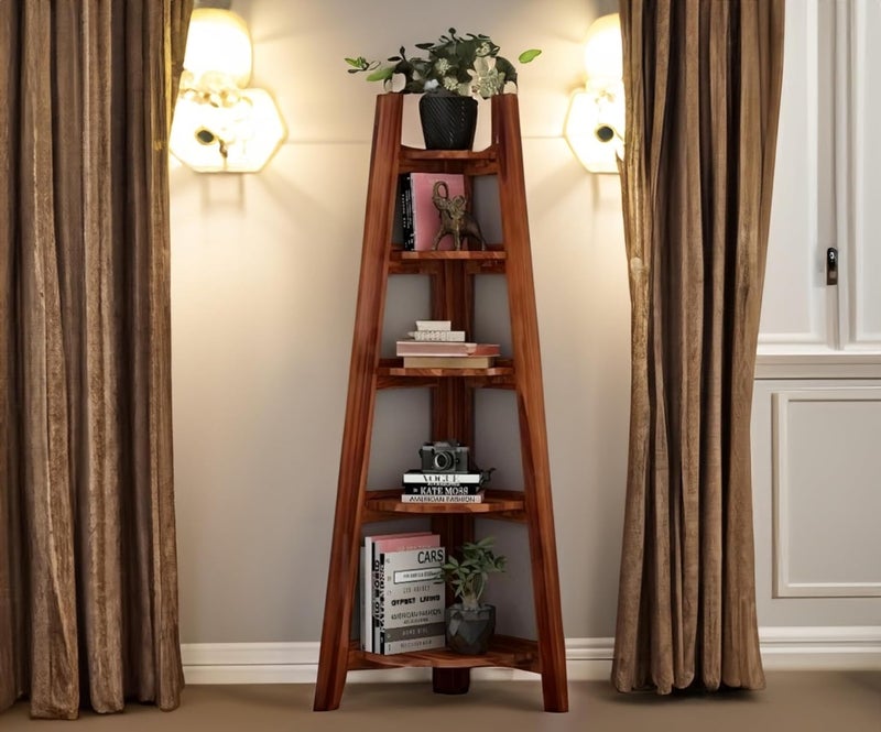 Md Decor Handmade Sheesham Wood Floating Shelf | Solid Hardwood, Hard Wax Oiled | Elegant Wall Decor & Book Shelf | Rustic Floating Wall Shelf | Premium Wooden Storage Solution (5 Tier Corner) - Image 1