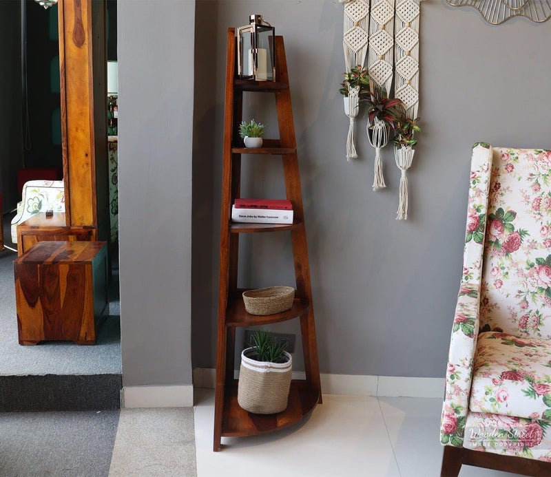 Md Decor Handmade Sheesham Wood Floating Shelf | Solid Hardwood, Hard Wax Oiled | Elegant Wall Decor & Book Shelf | Rustic Floating Wall Shelf | Premium Wooden Storage Solution (5 Tier Corner) - Image 2