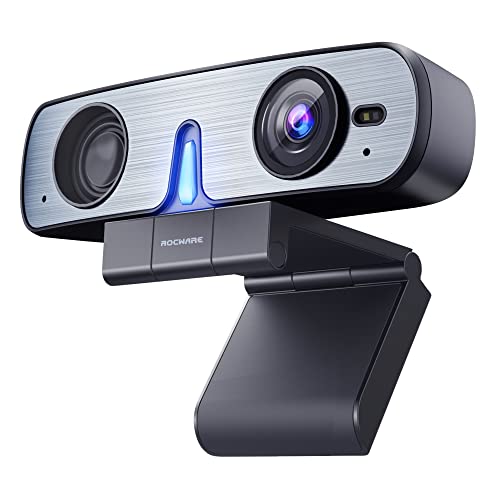 ROCWARE RC08 2K Webcam with Speaker, Webcam for PC, HD Web Cam with Noise Reduction Mic/Harman Speaker/4X Eptz/Privacy Cover/0.2S Auto-Focus/Low Illumination, Computer Camera for Zoom/Teams/Meeting - Image 1