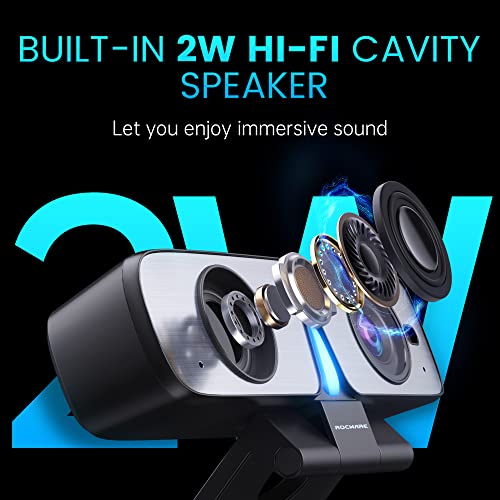 ROCWARE RC08 2K Webcam with Speaker, Webcam for PC, HD Web Cam with Noise Reduction Mic/Harman Speaker/4X Eptz/Privacy Cover/0.2S Auto-Focus/Low Illumination, Computer Camera for Zoom/Teams/Meeting - Image 4
