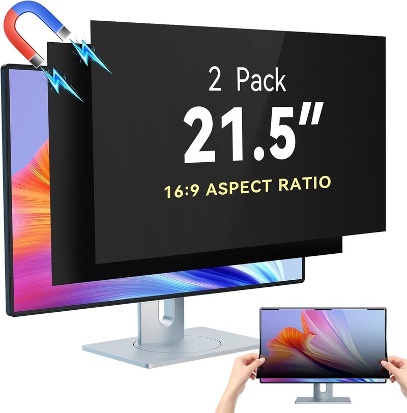 IPROKKO [2-Pack] Magnetic 21.5 Inch Computer Privacy Screen Protector for 16:9 Monitor, Removable 21.5in Private Filter for Anti Glare Block Blue Light, Screen Cover Shield Office Shade for Desktop TV Monitor - Image 1