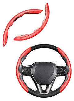 HAWAWA Carbon Fiber Steering Wheel Cover, 2PCS Segmented Steering Wheel Protector,  Anti-Slip, Comfortable Grip, Universal Fit for 99% Car Interior Accessories (RED)  - Image 1