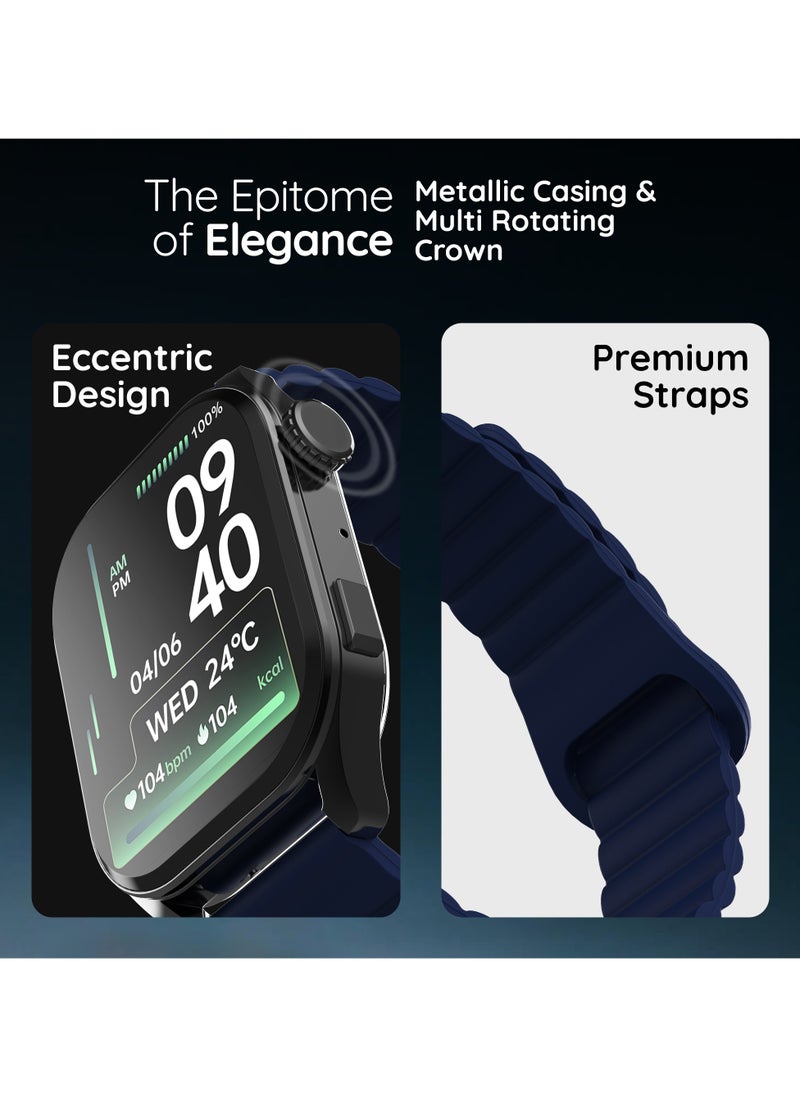 Pebble Cosmos Vogue 1.96" Amoled Smartwatch, Rectangular Metal Dial, BT Calling, Multiple Sports Mode, Heart Rate Monitor, IP67 Water Resistant, AI Voice Assistance, Alarm & Notification, Midnight Blue  - Image 4