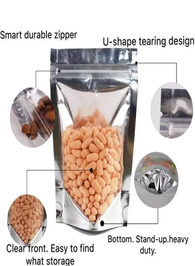 TRAGO Silver & Transparent Zip Lock Storage Stand Up Pouches | 12x18 Cm | 200 Gm | Pack of 50 | Reusable, Leakproof & Airtight Multi-Purpose Storage Pouches with Self Sealing Technology - Image 4