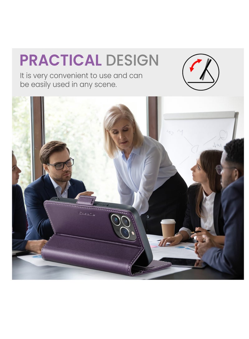 CaseMe Flip Wallet Case For Apple iPhone 14 Pro Max, [RFID Blocking] PU Leather Wallet Flip Folio Case with Card Holder Kickstand Shockproof Phone Cover (Purple) - Image 4