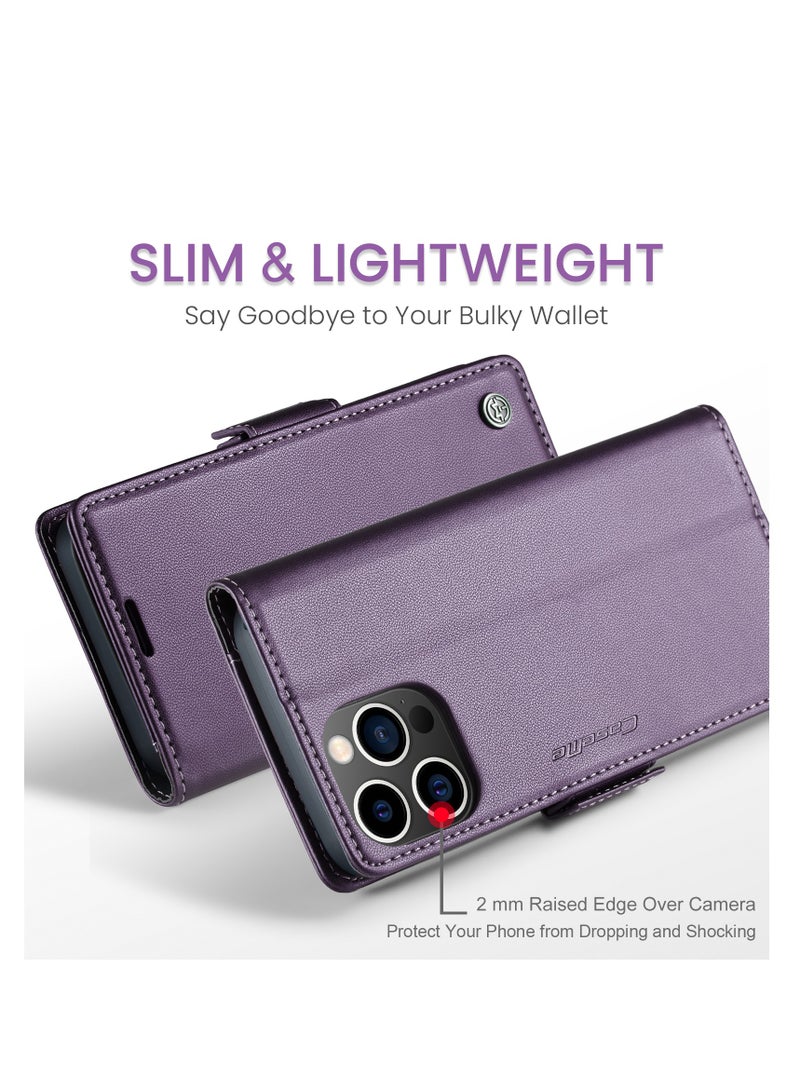 CaseMe Flip Wallet Case For Apple iPhone 14 Pro Max, [RFID Blocking] PU Leather Wallet Flip Folio Case with Card Holder Kickstand Shockproof Phone Cover (Purple) - Image 3