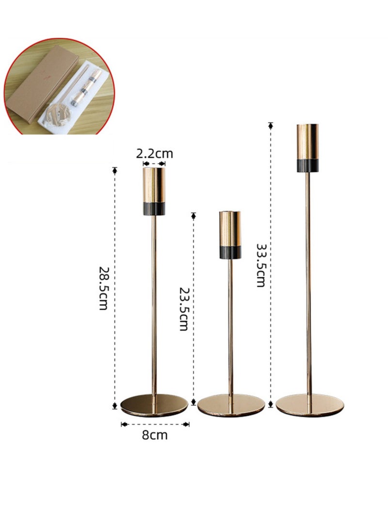 SYOSI Golden Candlestick Holders, Set of 3 Taper Candle Holders, Minimalist Decor for Wedding, Dining, Party, Holiday Dinner, Table Centerpiece  - Image 5