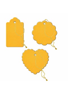 CVANU CVANU 60pcs Designer Blank Paper LabelNote Garment Hang Card DoubleSided Printable Handmade Gift Tag with Golden Strings Idea for Festival Decoration and Special Occasion IndianYellow Colour 