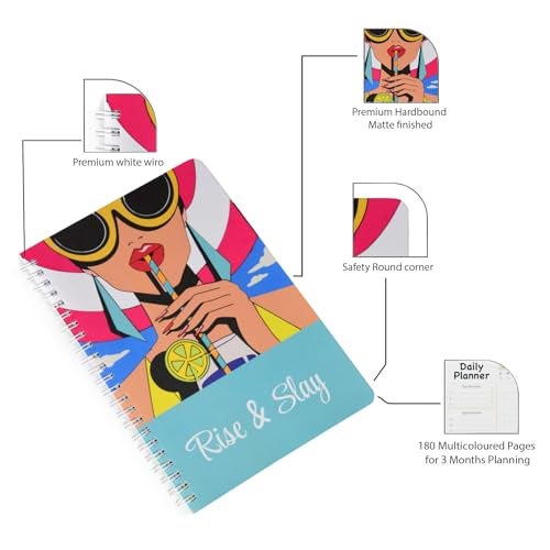 Papboo A5 Hardcover, Hardbound Cute Undated Daily Planner For 3 Months, Schedule Your Day, Manage To-do List, Goals Tracker,Wellness Tracker,With cool Sticker sheet Backside (Rise and Slay) - Image 4