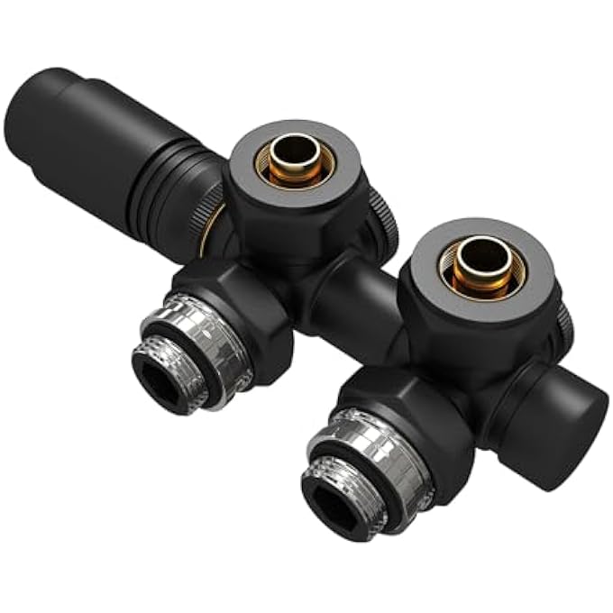 MULTIBLOCK RADIATOR VALVE FITTINGS, TAP BLOCK HEATING ACCESSORIES CORNER AND PASSAGE SHAPE, VALVE TAP BLOCK RADIATOR VALVE WITH THERMOSTAT (16 X G1/2 INCH, 1 PIECE, BLACK) - Image 1