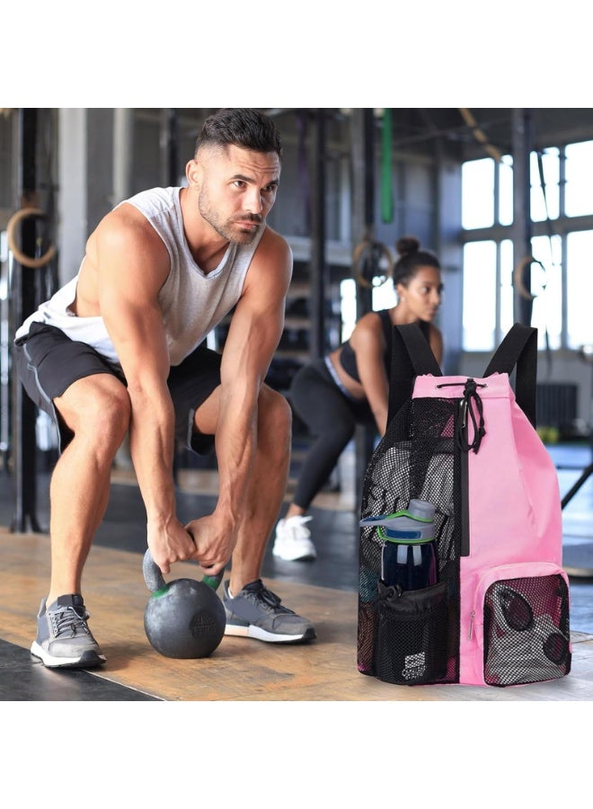 SFENG Mesh Drawstring Backpack Swim Beach Bag, Multi‑Pocket Sports Sackpack for Swimming Gym Beach Workout - Image 2