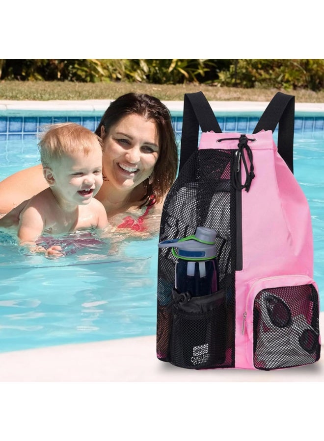 SFENG Mesh Drawstring Backpack Swim Beach Bag, Multi‑Pocket Sports Sackpack for Swimming Gym Beach Workout - Image 4