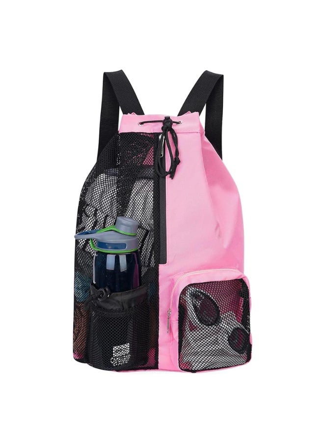 SFENG Mesh Drawstring Backpack Swim Beach Bag, Multi‑Pocket Sports Sackpack for Swimming Gym Beach Workout - Image 1