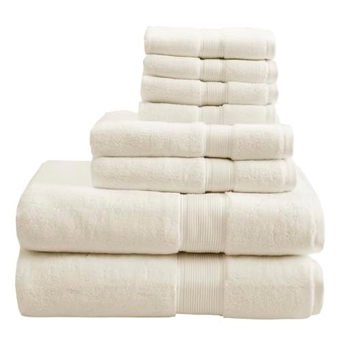 Madison Park 800GSM 100 Cotton Luxury Bathroom Towels  Long Oversized Linen Cotton Bath Towel Set  8Piece Include 2 Bath 2 Hand  4 Wash Cream
