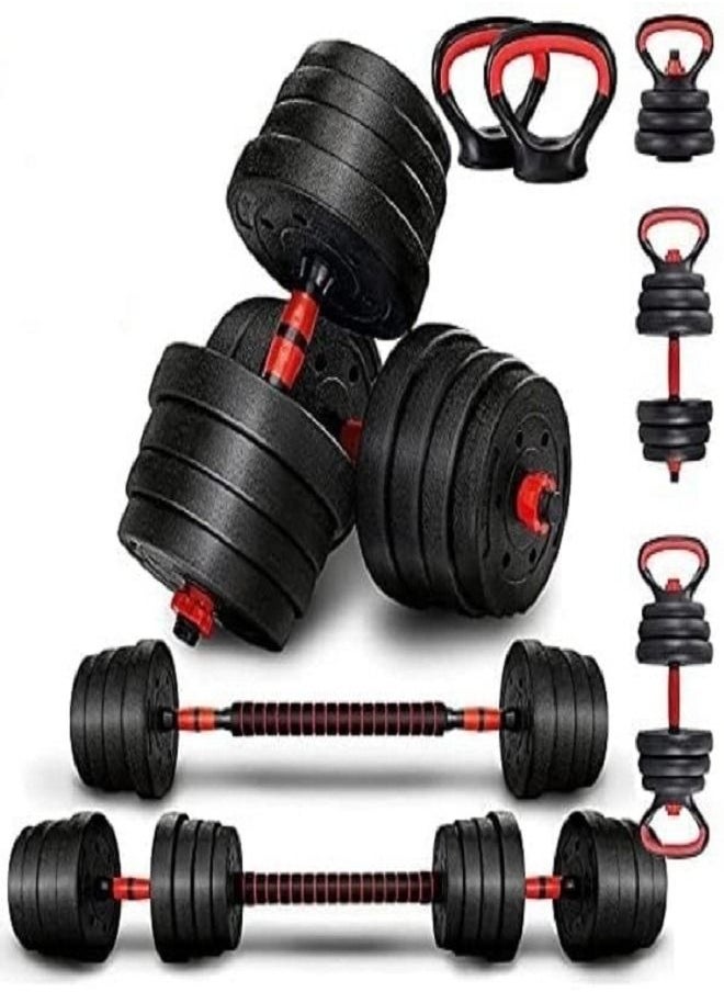 ULTIMAX Adjustable 7 in 1 Dumbbell Set, Free Weights Dumbbells Set with Connecting Rod Used as Barbell, Kettlebell and Push-ups, Weightlifting-10KG  - Image 1