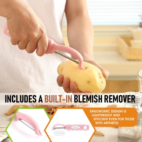 Spring Chef Premium Swivel Vegetable Peeler, Soft Grip Handle and Ultra Sharp Stainless Steel Blades - Perfect Kitchen Peeler For Veggie, Fruit, Potato, Carrot, Apple - Pink Lemonade - Image 5