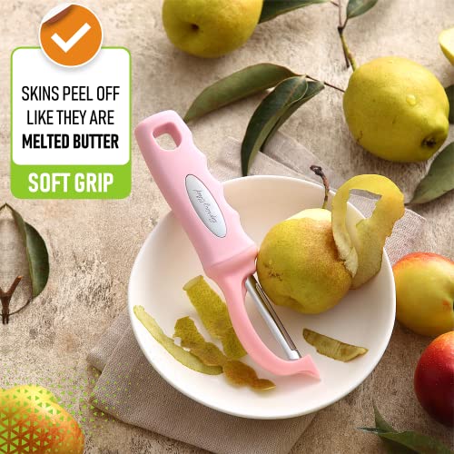Spring Chef Premium Swivel Vegetable Peeler, Soft Grip Handle and Ultra Sharp Stainless Steel Blades - Perfect Kitchen Peeler For Veggie, Fruit, Potato, Carrot, Apple - Pink Lemonade - Image 4