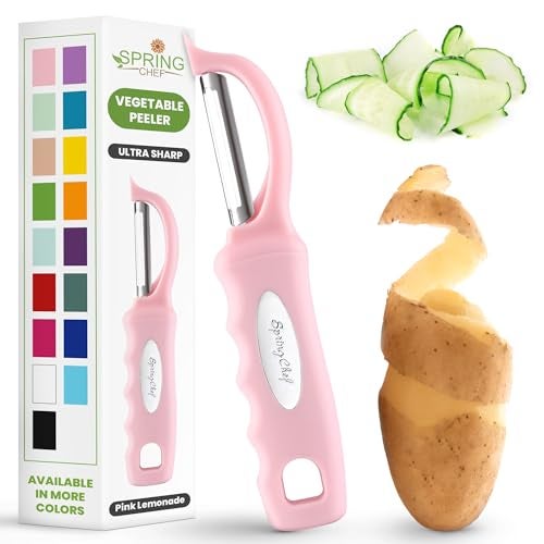 Spring Chef Premium Swivel Vegetable Peeler, Soft Grip Handle and Ultra Sharp Stainless Steel Blades - Perfect Kitchen Peeler For Veggie, Fruit, Potato, Carrot, Apple - Pink Lemonade - Image 1