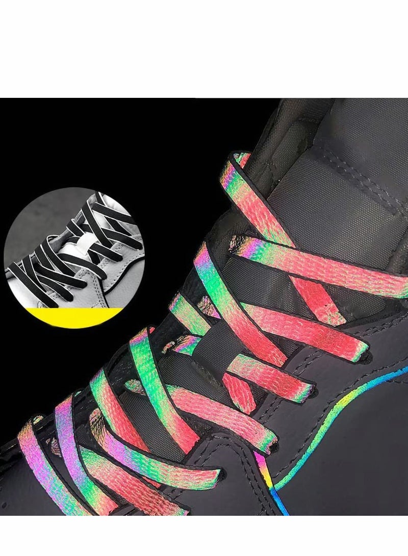 Holographic Reflective Flat Shoelaces for Sneakers - Double-Sided High-Bright, 140cm Length, Perfect for Outdoor Activities (Color: Black) - Image 3
