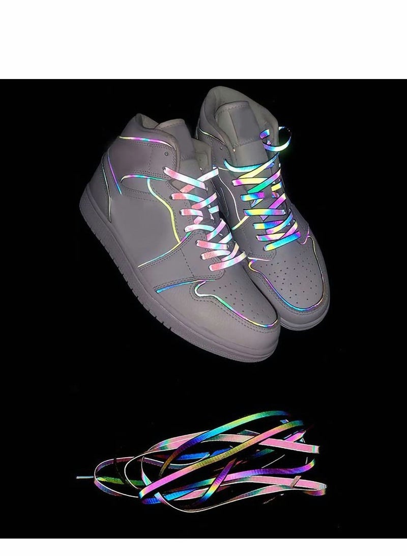 Holographic Reflective Flat Shoelaces for Sneakers - Double-Sided High-Bright, 140cm Length, Perfect for Outdoor Activities (Color: Black) - Image 2
