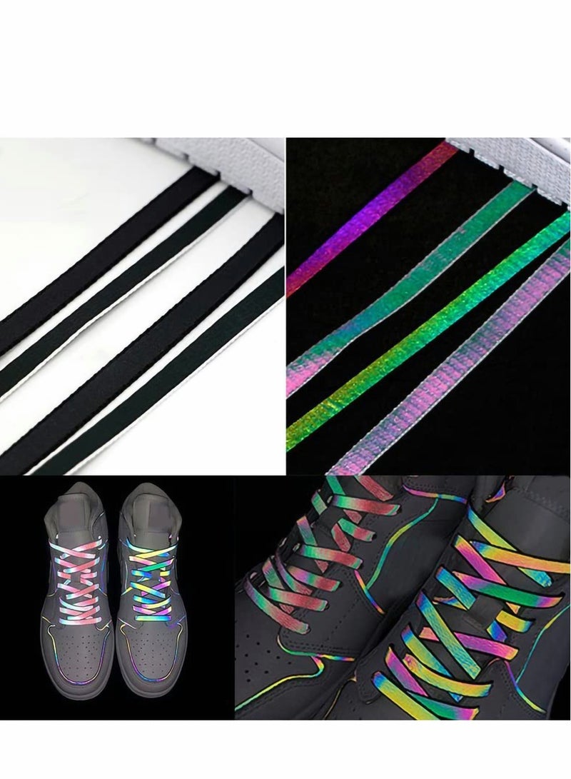 Holographic Reflective Flat Shoelaces for Sneakers - Double-Sided High-Bright, 140cm Length, Perfect for Outdoor Activities (Color: Black) - Image 5