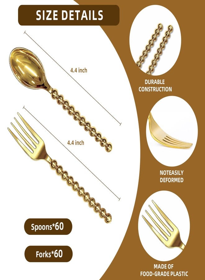 MiraFure Premium Gold Mini Dessert Utensils Set - 120-Piece (60 Forks & 60 Spoons) with Beaded Handle, 4.4 Inch BPA-Free Plastic, Appetizer Utensils for Parties, Charcuterie Boards & Tasting Events - Image 4
