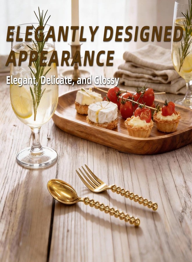 MiraFure Premium Gold Mini Dessert Utensils Set - 120-Piece (60 Forks & 60 Spoons) with Beaded Handle, 4.4 Inch BPA-Free Plastic, Appetizer Utensils for Parties, Charcuterie Boards & Tasting Events - Image 5