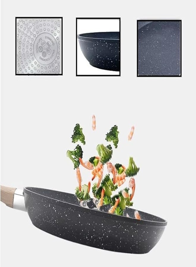 Minitul Nonstick Pan 24cm | Aluminum Alloy Marble Finish Professional Kitchen Non Stick Frying pan CD Bottom Bakelite Wood Handle for Induction Cookware Safe for Dish Washer | - Image 4