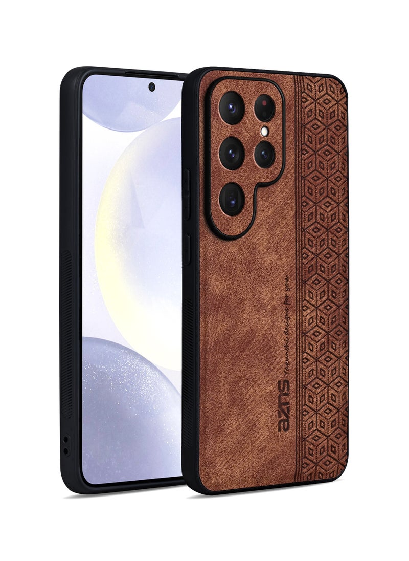 ICARLUS - For Samsung Galaxy S25 Ultra Anti-scratch Phone Case Imprinted Leather Coated TPU Cover - Brown - Image 1