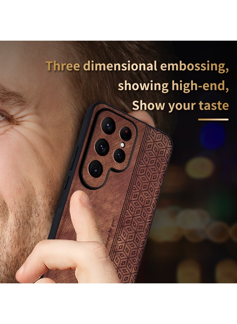 ICARLUS - For Samsung Galaxy S25 Ultra Anti-scratch Phone Case Imprinted Leather Coated TPU Cover - Brown - Image 1