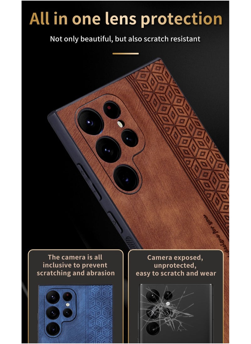 ICARLUS - For Samsung Galaxy S25 Ultra Anti-scratch Phone Case Imprinted Leather Coated TPU Cover - Brown - Image 1