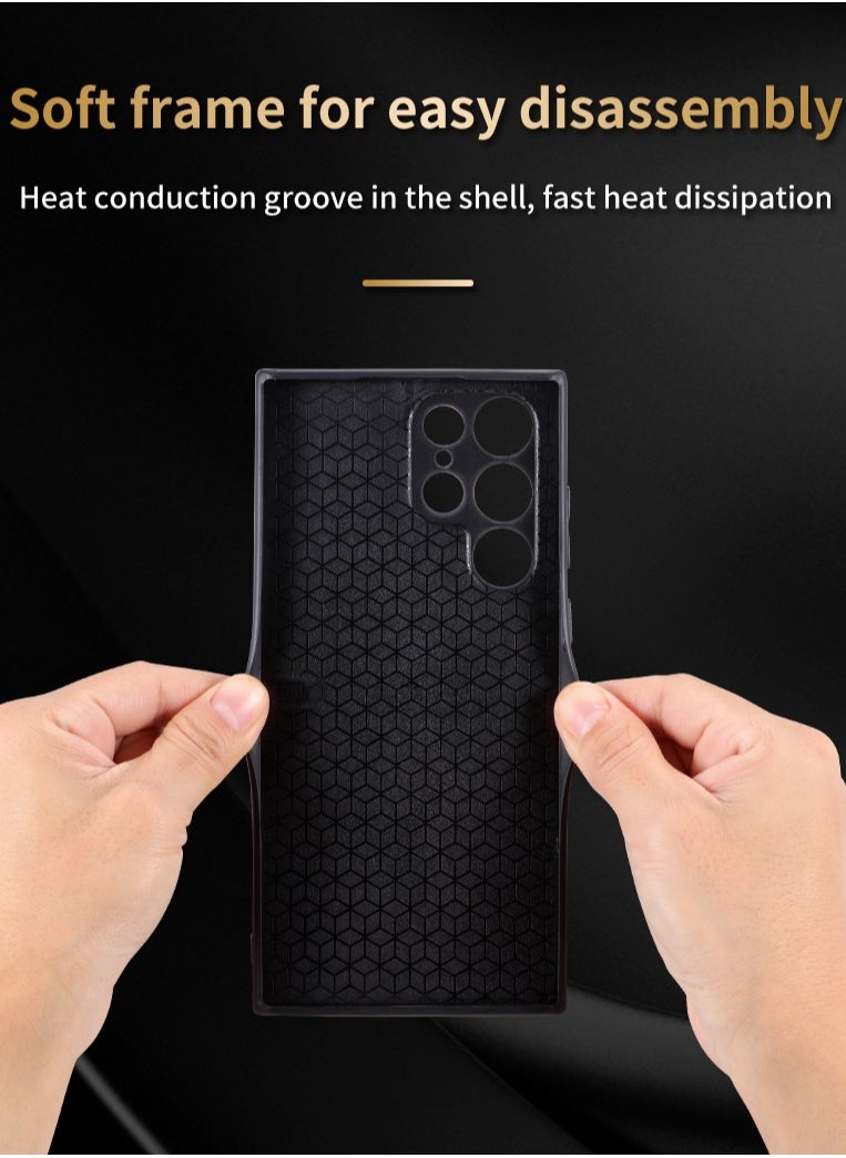 ICARLUS - For Samsung Galaxy S25 Ultra Anti-scratch Phone Case Imprinted Leather Coated TPU Cover - Brown - Image 1