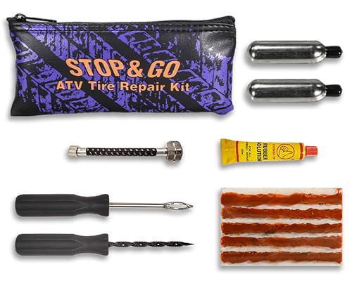 Stop & Go 8065 12 Piece Tubeless Tire Repair Kit with Rope Plugs and CO2 Inflation for Punctures and Flats on ATV, Golf Cart, Mower, & Utility Vehicle (5 Plugs) - Image 1