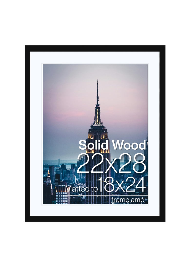 Frame Amo Frame Amo 22x28 Black Solid Wood Picture Frame with 175x235 White Mat Opening for 18x24 Image 1 Inch Border Acrylic Face  - Image 1
