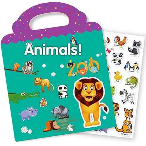 RUSON Reusable Sticker Book for Kids Animal Stickers Educational Learning Toys Travel Stickers Activity Books for Toddler Girls Boys Age 3 Birthday Gifts - Image 1