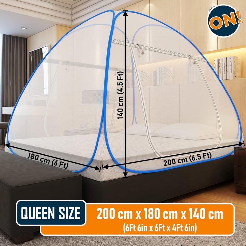 KOLAR Supreme On Mosquito Net For Double Bed 6 Feet X 65 Feet QueenSize Premium Machardani With 30 Pair Of Stars Strong And Durable 30 Gsm Tent Type Foldable Corrosion Resistant - Image 2